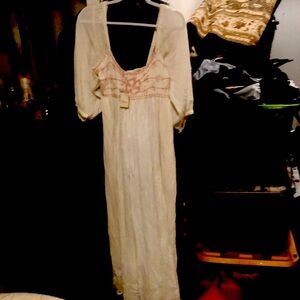 Cream Pink Maxi Dress with Scoop Neck and Bishop Sleeves “free people”